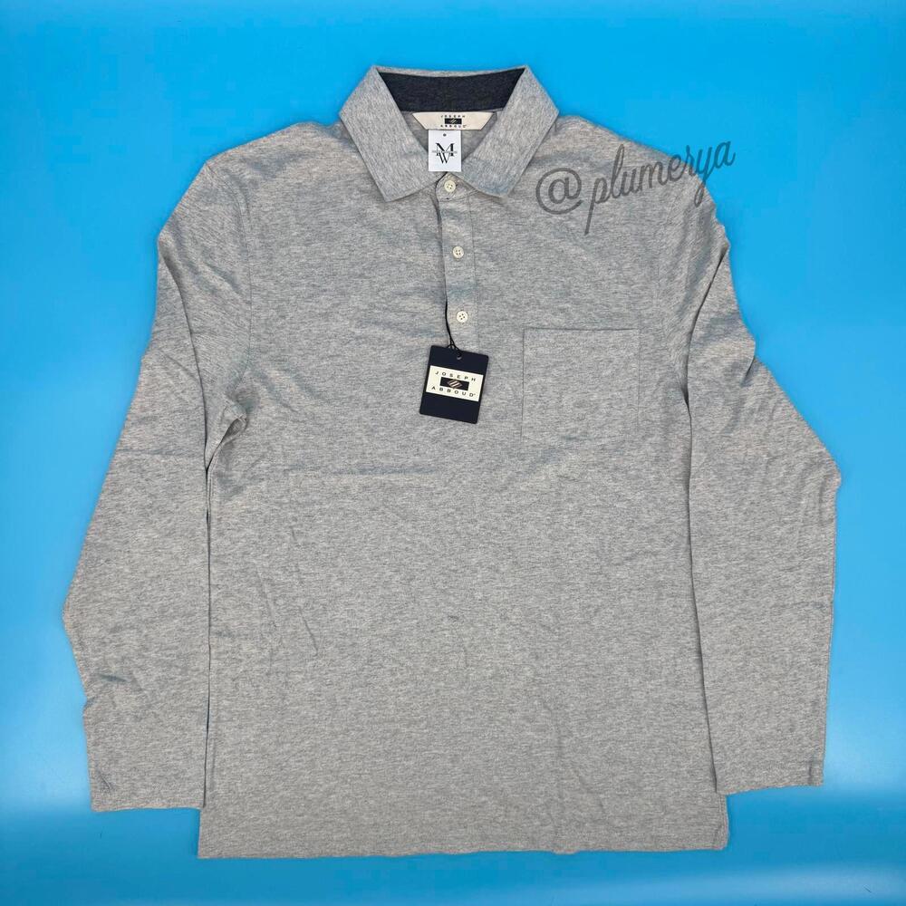 Joseph Abboud Men's Long Sleeve Gray Heather Polo with Chest Pocket SIze M NWT